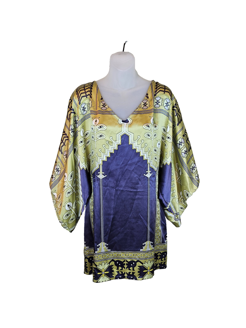 Mara Hoffman Y2K Silk Dress M Shift Kimono Mini Short Art Deco Designer 2000s